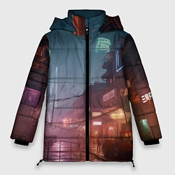 Куртка зимняя женская Киберпанк город будущего, цвет: 3D-светло-серый