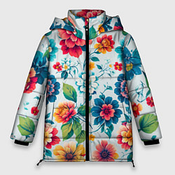 Куртка зимняя женская Цветочный узор красивый, цвет: 3D-светло-серый
