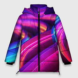 Куртка зимняя женская Неоновые абстрактные волны, цвет: 3D-светло-серый