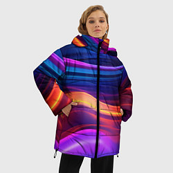 Куртка зимняя женская Волнистые неоновые линии, цвет: 3D-черный — фото 2