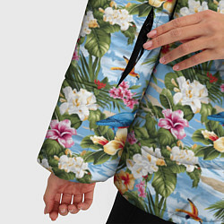 Куртка зимняя женская Гавайские цветочки паттерн, цвет: 3D-черный — фото 2