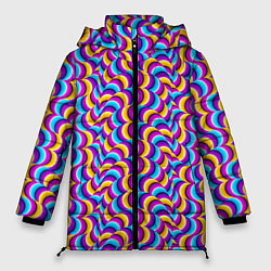 Куртка зимняя женская Красочный фон с ползучими змеями, цвет: 3D-красный