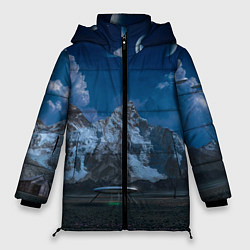 Куртка зимняя женская Ночные горы в природе и небо с нло, цвет: 3D-светло-серый