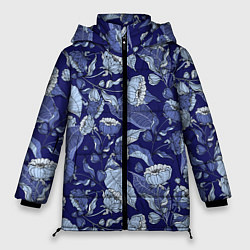 Куртка зимняя женская Цветочный принт рисунок, цвет: 3D-черный