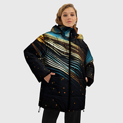Куртка зимняя женская Золотые волны на черном фоне, цвет: 3D-красный — фото 2