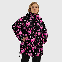 Куртка зимняя женская Черный фон, барби и цветы, цвет: 3D-красный — фото 2