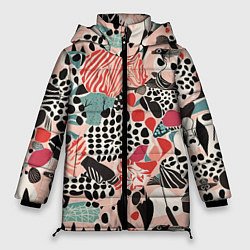 Куртка зимняя женская Узор Тропические джунгли, цвет: 3D-светло-серый