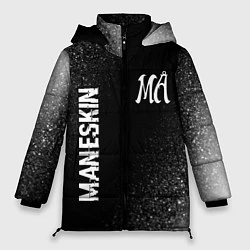 Куртка зимняя женская Maneskin glitch на темном фоне: надпись, символ, цвет: 3D-черный