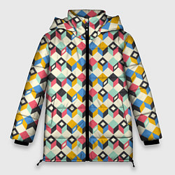 Куртка зимняя женская Абстракция из цветных кубиков, цвет: 3D-светло-серый
