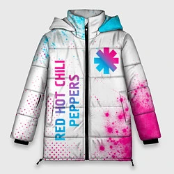 Куртка зимняя женская Red Hot Chili Peppers neon gradient style: надпись, цвет: 3D-черный