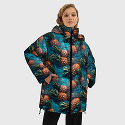 Куртка зимняя женская Ананасы в воде, цвет: 3D-черный — фото 2