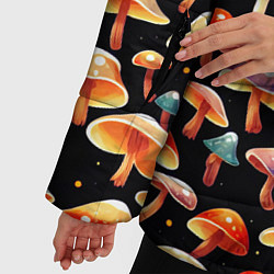 Куртка зимняя женская Разноцветный грибной паттерн, цвет: 3D-черный — фото 2