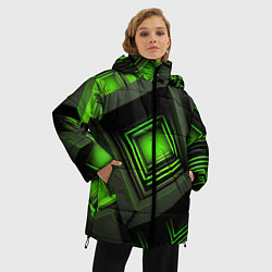 Куртка зимняя женская Неоновые зелёные блоки, цвет: 3D-черный — фото 2