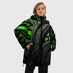 Куртка зимняя женская Green black abstract, цвет: 3D-красный — фото 2