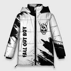 Женская зимняя куртка Fall Out Boy и рок символ на светлом фоне