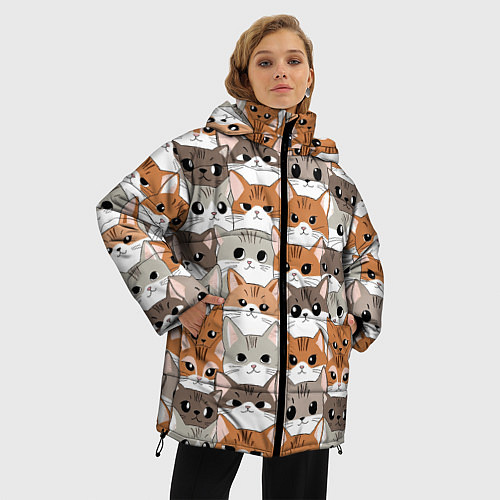 Женская зимняя куртка Паттерн милые котики / 3D-Светло-серый – фото 3
