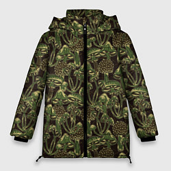 Куртка зимняя женская Магические грибы - камуфляж, цвет: 3D-черный
