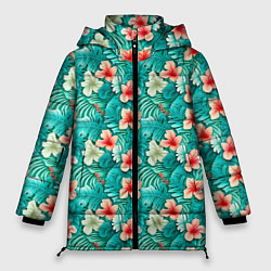 Куртка зимняя женская Летние цветочки паттерн, цвет: 3D-красный