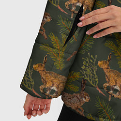 Куртка зимняя женская Зайцы в еловых веточках, цвет: 3D-черный — фото 2