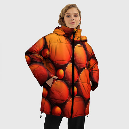Женская зимняя куртка Оранжевы е круглые плиты / 3D-Красный – фото 3