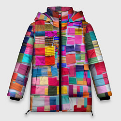 Куртка зимняя женская Разноцветные лоскутки, цвет: 3D-красный
