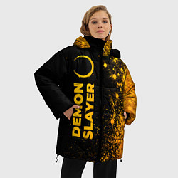 Куртка зимняя женская Demon Slayer - gold gradient: по-вертикали, цвет: 3D-черный — фото 2