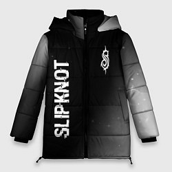 Женская зимняя куртка Slipknot glitch на темном фоне: надпись, символ