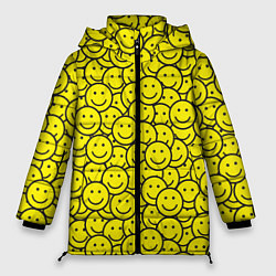 Куртка зимняя женская Счастливые смайлики, цвет: 3D-черный