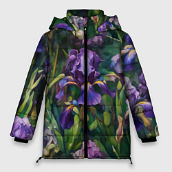 Куртка зимняя женская Ирисы паттерн, цвет: 3D-черный