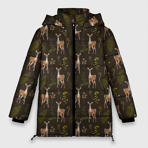 Женская зимняя куртка Олени и растения / 3D-Светло-серый – фото 1