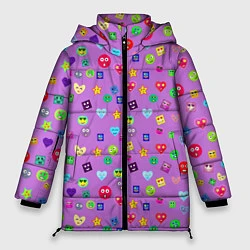 Куртка зимняя женская Эмпатия - паттерн эмоджи, цвет: 3D-светло-серый