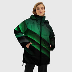 Куртка зимняя женская Черно зеленые полосы, цвет: 3D-красный — фото 2