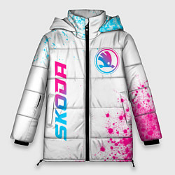 Женская зимняя куртка Skoda neon gradient style: надпись, символ