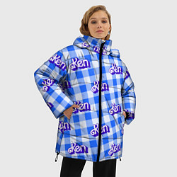 Куртка зимняя женская Голубая клетка паттерн - Кен, цвет: 3D-черный — фото 2