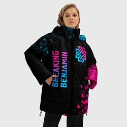 Куртка зимняя женская Breaking Benjamin - neon gradient: надпись, символ, цвет: 3D-черный — фото 2