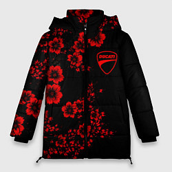 Куртка зимняя женская Ducati - red flowers, цвет: 3D-черный
