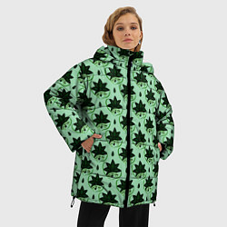 Куртка зимняя женская Да мы можем текст и листья, цвет: 3D-черный — фото 2