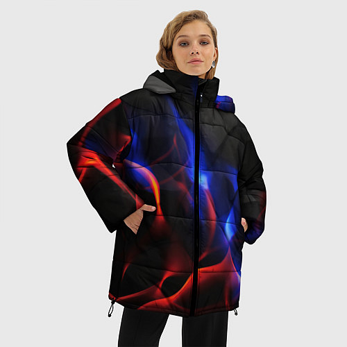 Женская зимняя куртка Красное и синие свечение от черных плит / 3D-Красный – фото 3