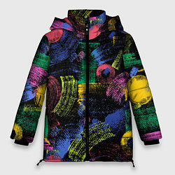 Куртка зимняя женская Яркие абстрактые формы с текстурой, цвет: 3D-красный