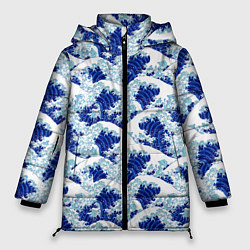 Куртка зимняя женская Кацусика Хокусай паттерн, цвет: 3D-черный