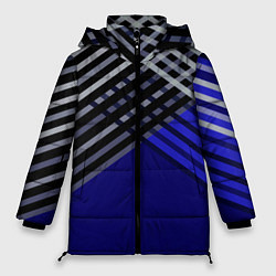Куртка зимняя женская Белые и серые полосы на синем фоне, цвет: 3D-черный