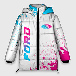 Куртка зимняя женская Ford neon gradient style: надпись, символ, цвет: 3D-черный