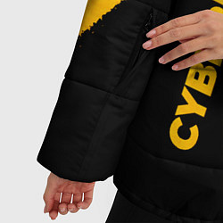 Куртка зимняя женская Cyberpunk 2077 - gold gradient: надпись, символ, цвет: 3D-черный — фото 2