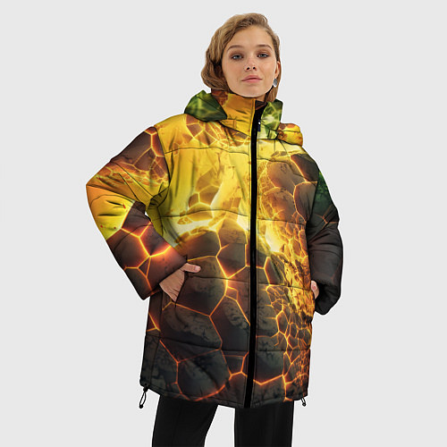 Женская зимняя куртка Разлом плит из лавы / 3D-Красный – фото 3