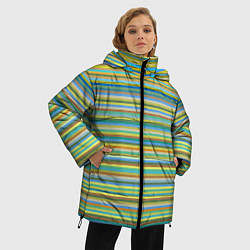 Куртка зимняя женская Горизонтальные разноцветные полосы, цвет: 3D-красный — фото 2