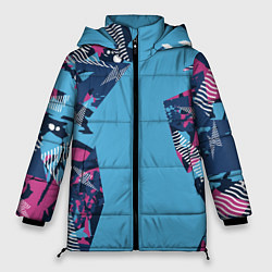 Куртка зимняя женская Цифровая река спортивный паттерн, цвет: 3D-черный