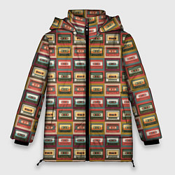 Куртка зимняя женская Коллекция старинных аудиокассет, цвет: 3D-черный