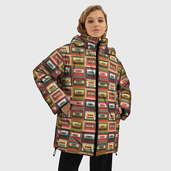 Куртка зимняя женская Коллекция старинных аудиокассет, цвет: 3D-черный — фото 2