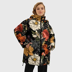 Куртка зимняя женская Цветочный паттерн на черном, цвет: 3D-черный — фото 2