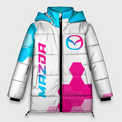 Куртка зимняя женская Mazda neon gradient style: надпись, символ, цвет: 3D-черный